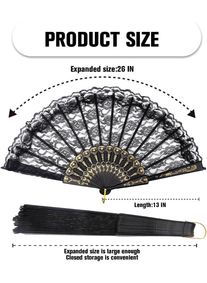 Black Lace Handheld Chinese Folding Fan for Women, Embroidered Flower Decorative Folding Fans for Wedding, Bridal Party, Church Decoration, Tea Dance, 1920s Costume - Image 4